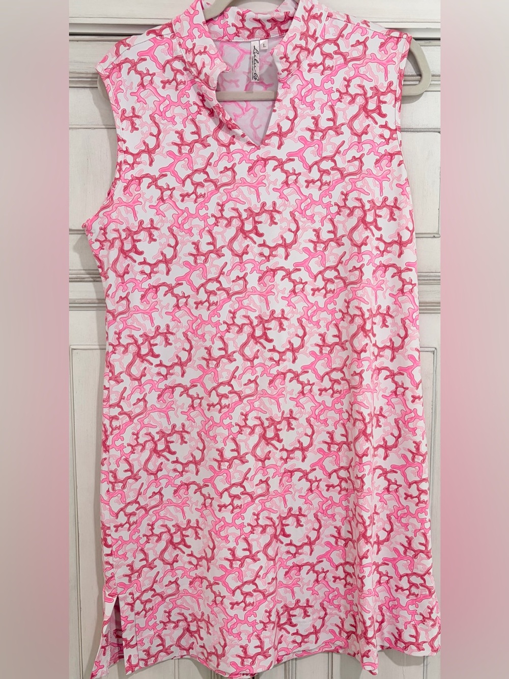 PRELOVED SZ L Lulu-B Pink and White Coral-Print Shift Dress/tunic top